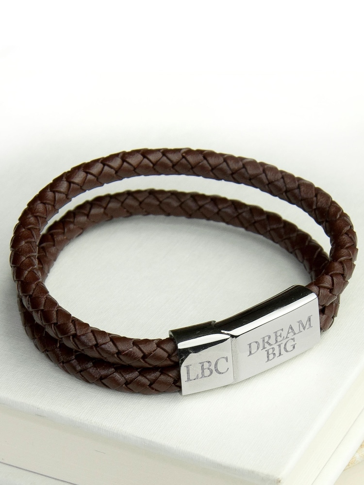 Treat Republic Personalised Mens Dual Leather Brown Bracelet - Image 3 of 3