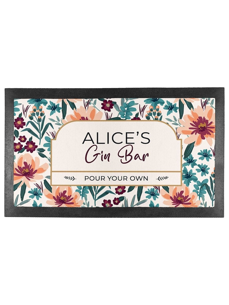 Floral Gin Black Bar Mat by Treat Republic - Image 5 of 5