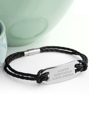 Treat Republic Mens Personalised Leather Black Bracelet - Image 1 of 4