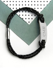 Treat Republic Mens Personalised Leather Black Bracelet - Image 2 of 4
