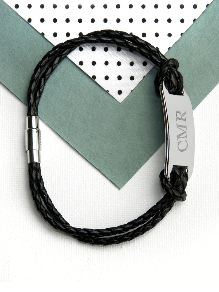 Treat Republic Mens Personalised Leather Black Bracelet - Image 2 of 4