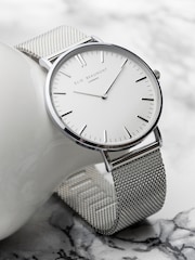 Treat Republic Womens Silver Tone Personalised Metallic Mesh Watch - Image 1 of 5
