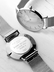Treat Republic Womens Silver Tone Personalised Metallic Mesh Watch - Image 2 of 5