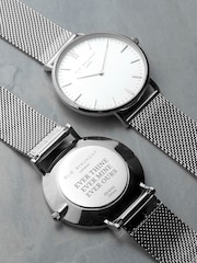 Treat Republic Womens Silver Tone Personalised Metallic Mesh Watch - Image 3 of 5