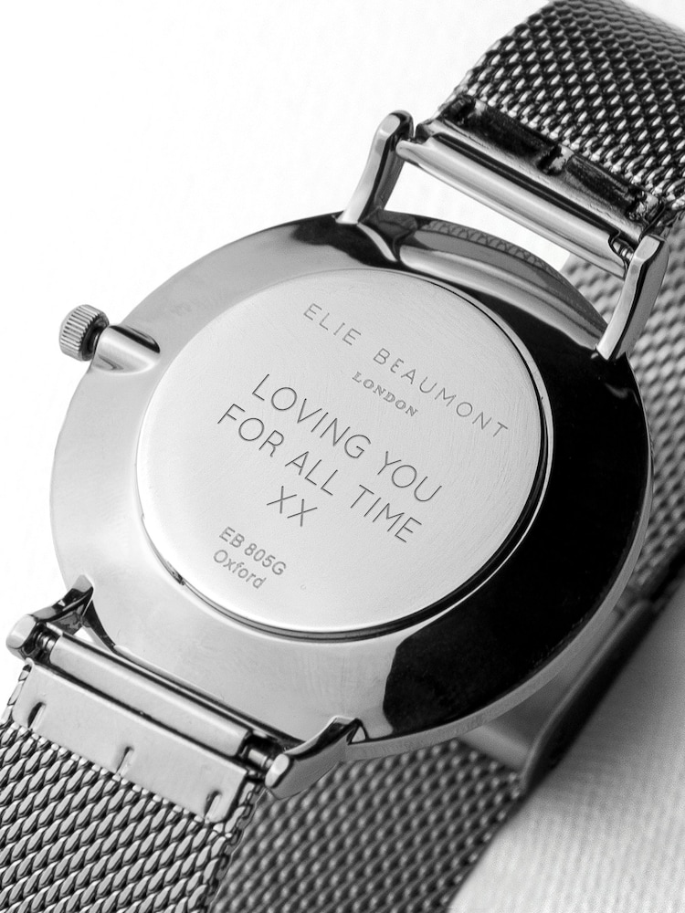 Treat Republic Womens Silver Tone Personalised Metallic Mesh Watch - Image 5 of 5