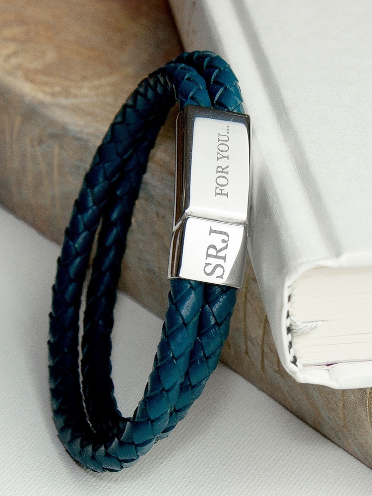 Treat Republic Green Personalised Teal Leather Bracelet - Image 2 of 2