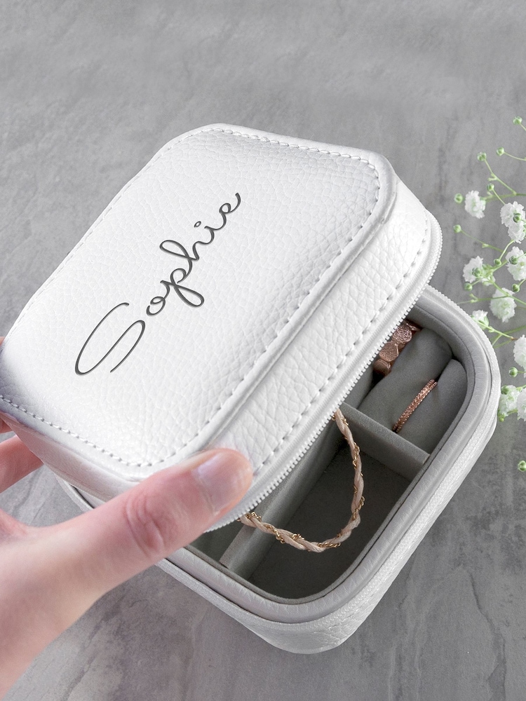 Treat Republic Personalised Travel White Jewellery Box - Image 1 of 7 Treat Republic Personalised Travel White Jewellery Box - Image 1 of 7