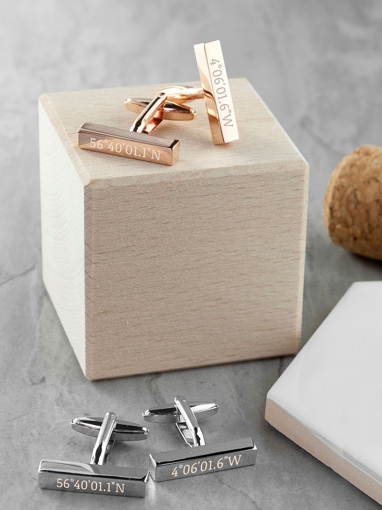 Treat Republic Gold Tone Personalised Coordinates Cufflinks - Image 1 of 6