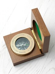 Treat Republic Gold Personalised Brass Travellers Compass With Wooden Box - Image 2 of 5