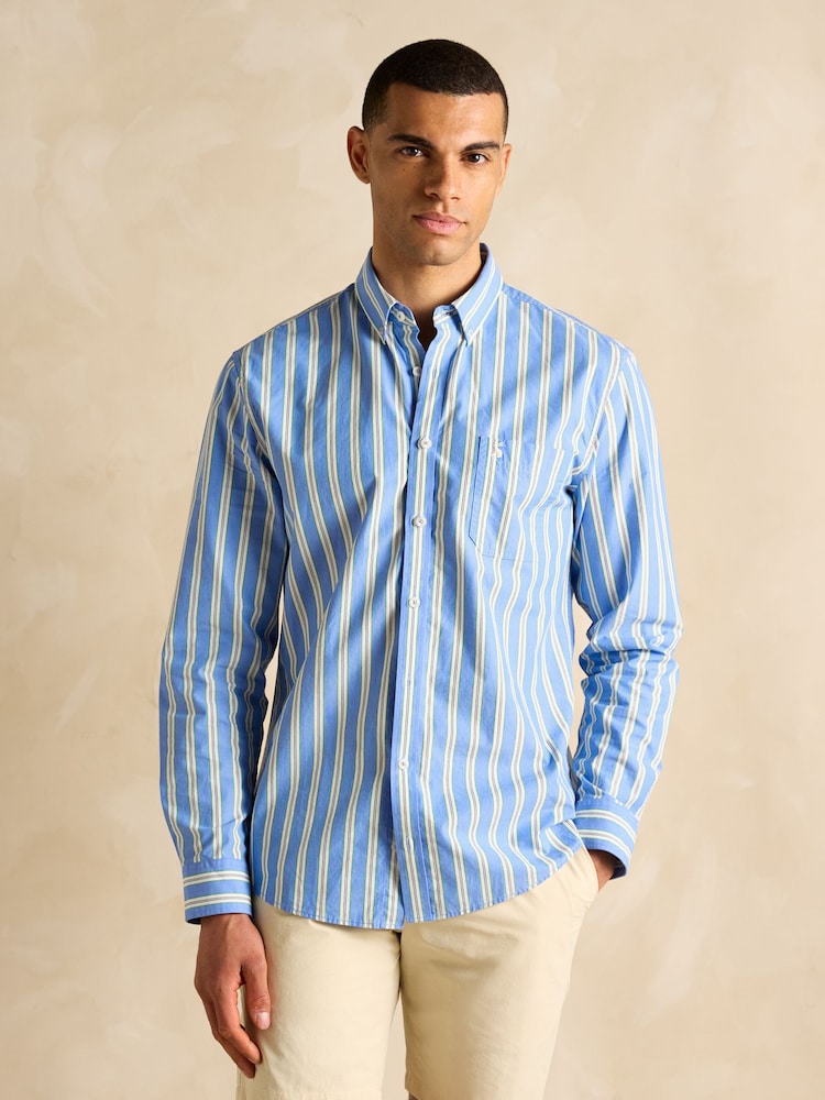 Joules Poplin Blue Stripe Classic Fit Shirt - Image 2 of 7