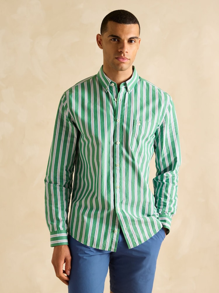 Joules Poplin Green Stripe Classic Fit Shirt - Image 2 of 7