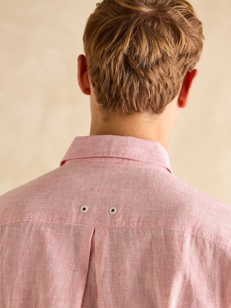Joules Linen Blend Red Stripe Short Sleeve Shirt - Image 7 of 8