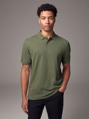 Green Marl Regular Fit Short Sleeve Pique Polo Shirt - Image 1 of 8