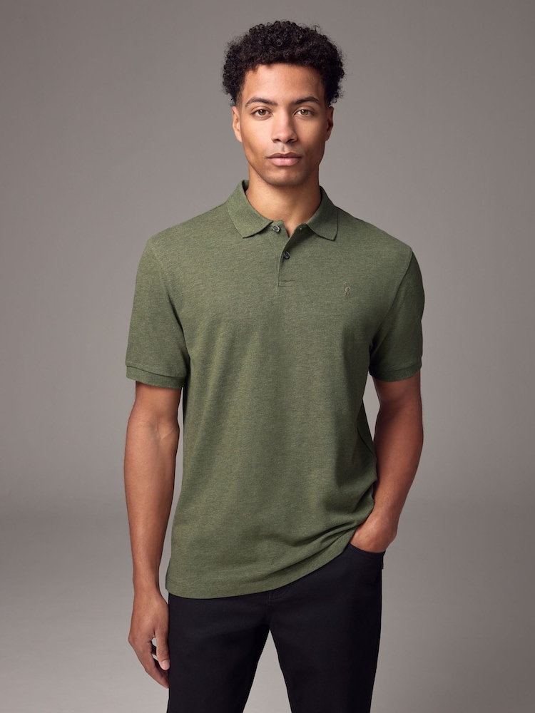 Green Marl Regular Fit Short Sleeve Pique Polo Shirt - Image 1 of 8