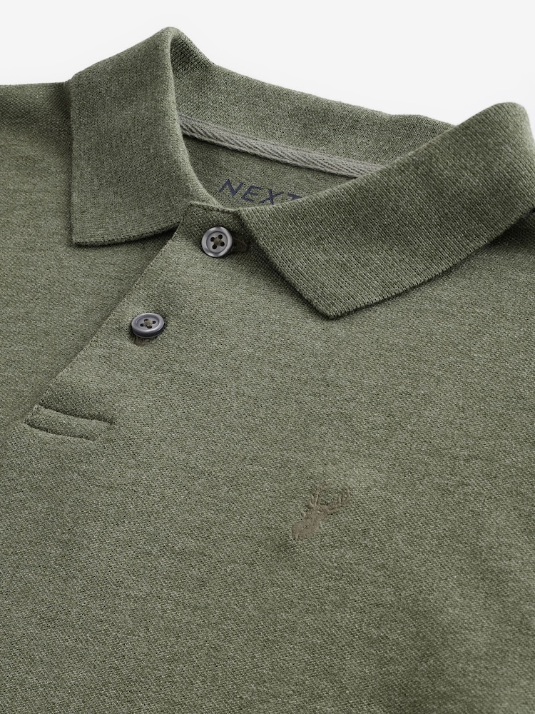 Green Marl Regular Fit Short Sleeve Pique Polo Shirt - Image 8 of 8