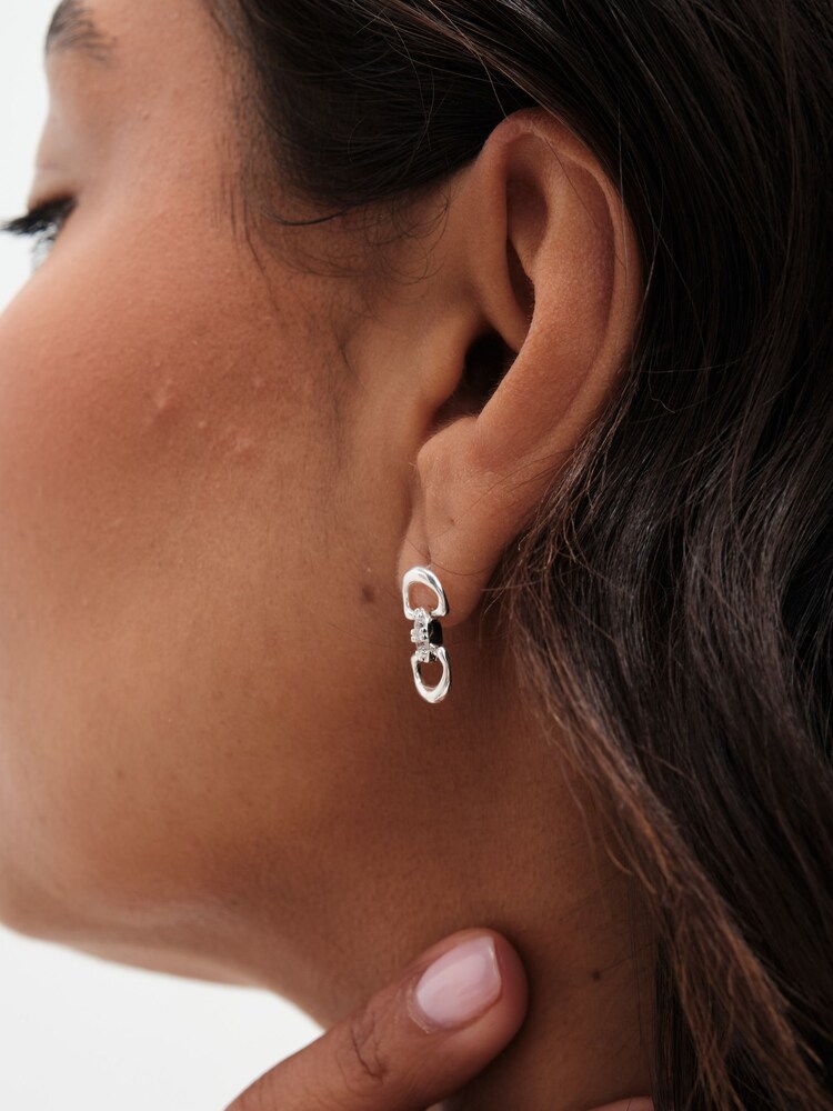 Simply Silver Silver Tone Sterling Silver 925 Polished and Cubic Zirconia Snaffle Drop Earrings - Image 2 of 3 Simply Silver Silver Tone Sterling Silver 925 Polished and Cubic Zirconia Snaffle Drop Earrings - Image 2 of 3