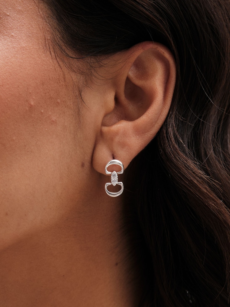 Simply Silver Silver Tone Sterling Silver 925 Polished and Cubic Zirconia Snaffle Drop Earrings - Image 3 of 3