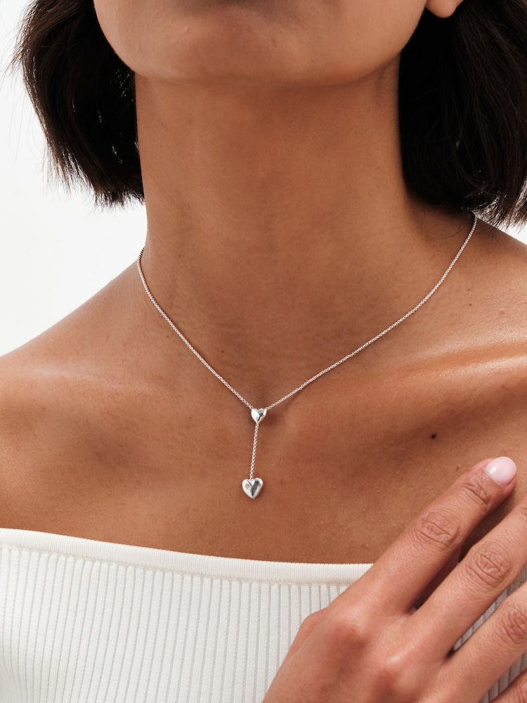 Simply Silver Silver Tone Sterling 925 Polished Heart Y Drop Necklace - Image 1 of 3