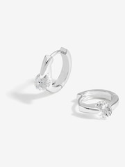 Simply Silver Silver Tone Sterling 925 Polished and Cubic Zirconia Besel Centre Stone Hoop Earrings - Image 1 of 3