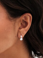 Simply Silver Silver Tone Sterling 925 Polished and Cubic Zirconia Besel Centre Stone Hoop Earrings - Image 2 of 3