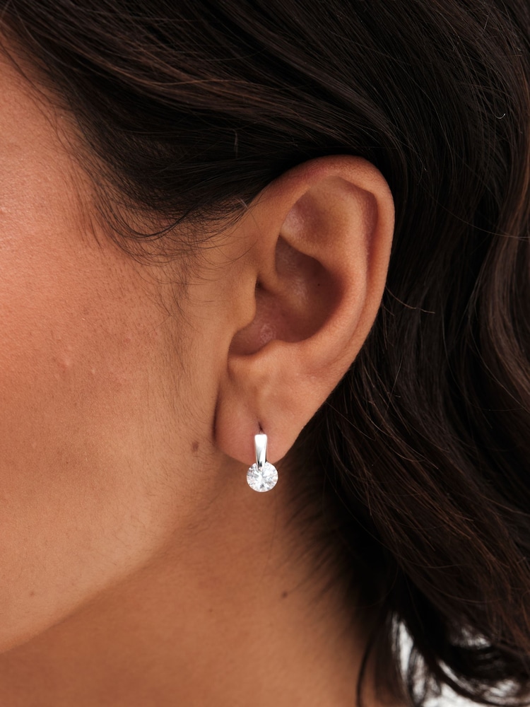 Simply Silver Silver Tone Sterling 925 Polished and Cubic Zirconia Besel Centre Stone Hoop Earrings - Image 2 of 3