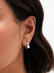 Simply Silver Silver Tone Sterling 925 Polished and Cubic Zirconia Besel Centre Stone Hoop Earrings - Image 3 of 3