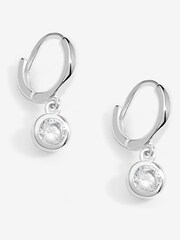 Simply Silver Silver Tone Sterling 925 Polished Silver Crystal Besel Charm Hoop Earrings - Image 1 of 3