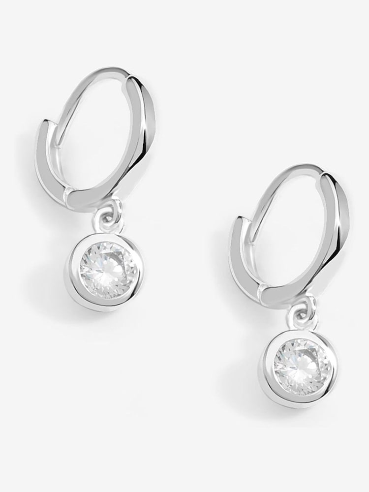 Simply Silver Silver Tone Sterling 925 Polished Silver Crystal Besel Charm Hoop Earrings - Image 1 of 3
