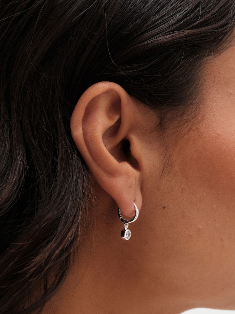 Simply Silver Silver Tone Sterling 925 Polished Silver Crystal Besel Charm Hoop Earrings - Image 2 of 3