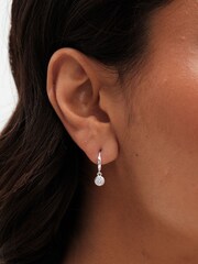 Simply Silver Silver Tone Sterling 925 Polished Silver Crystal Besel Charm Hoop Earrings - Image 3 of 3