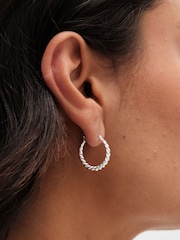 Simply Silver Silver Tone Sterling 925 Polished Textured  Hoop Earrings - Image 2 of 3