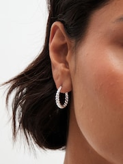 Simply Silver Silver Tone Sterling 925 Polished Textured  Hoop Earrings - Image 3 of 3