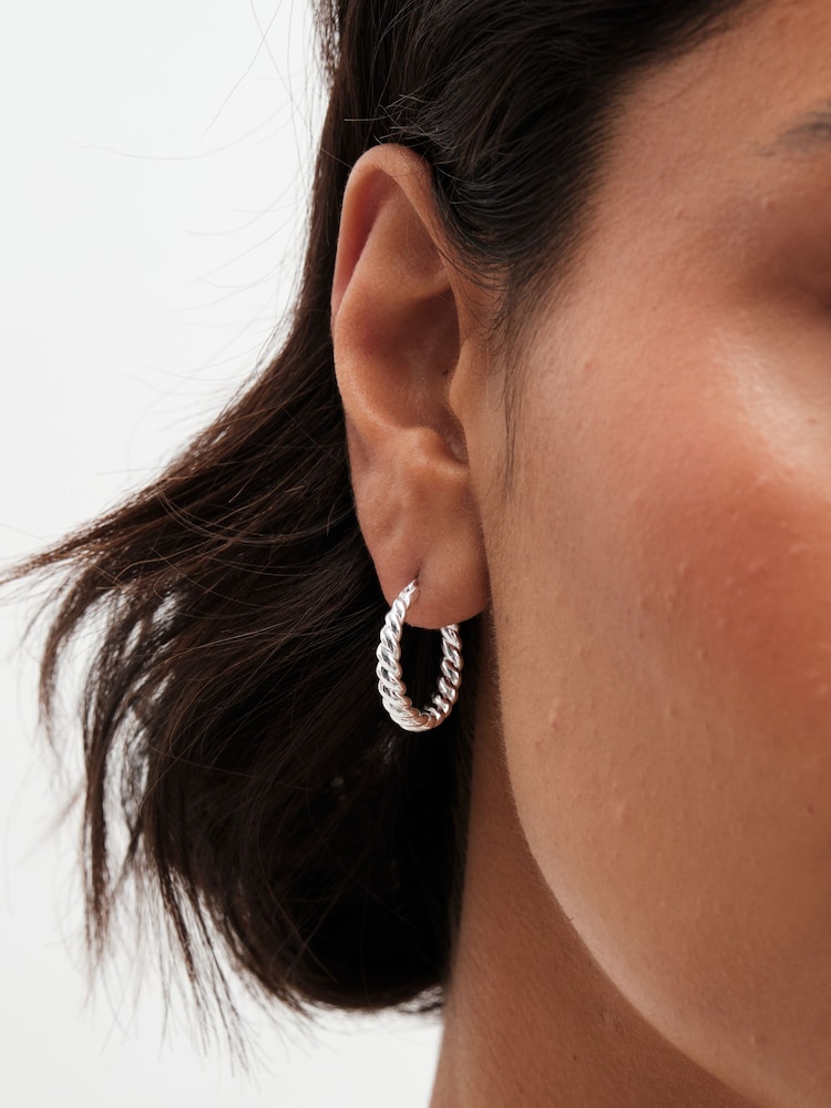 Simply Silver Silver Tone Sterling 925 Polished Textured  Hoop Earrings - Image 3 of 3