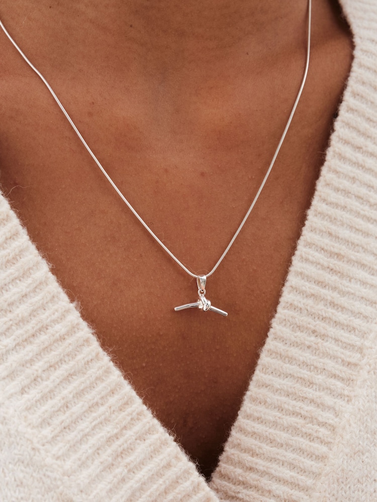 Simply Silver Silver Tone Sterling 925 Knotted T bar Pendant - Image 2 of 2