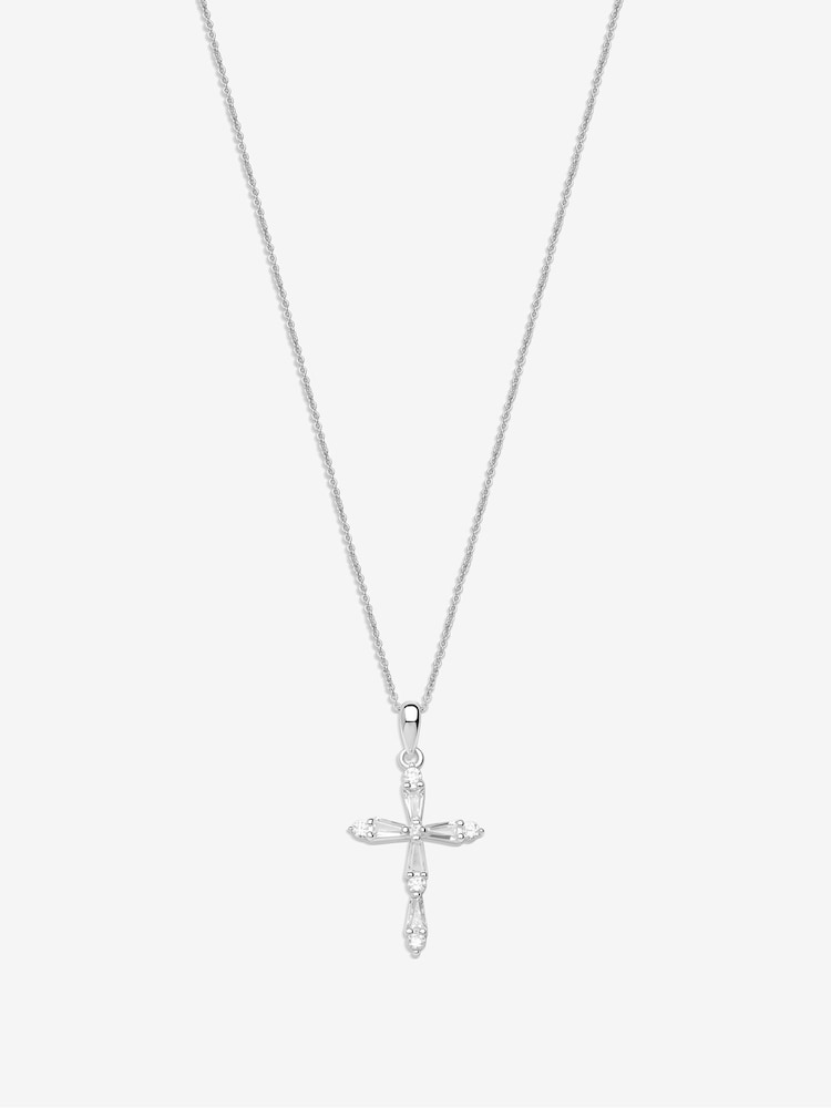 Simply Silver Silver Tone Sterling 925 Cubic Zirconia Cross Pendant - Image 1 of 3