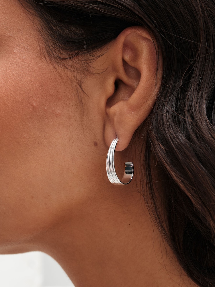 Simply Silver Silver Tone Sterling 925 Polished Concave Hoop Earrings - Image 2 of 3
