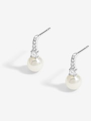 Simply Silver Silver Tone Sterling 925 Cubic Zirconia and Pearl Stick Drop Earrings - Image 1 of 3