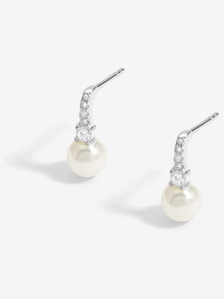 Simply Silver Silver Tone Sterling 925 Cubic Zirconia and Pearl Stick Drop Earrings - Image 1 of 3