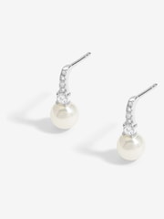 Simply Silver Silver Tone Sterling 925 Cubic Zirconia and Pearl Stick Drop Earrings - Image 2 of 3