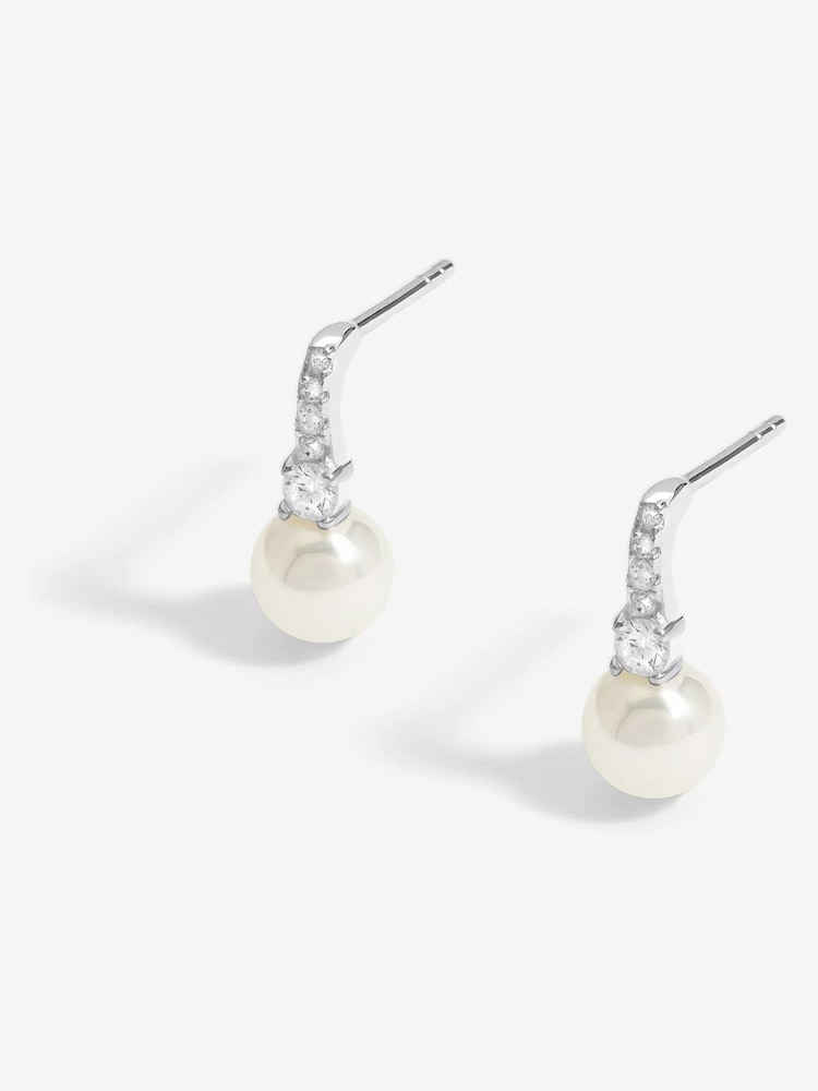 Simply Silver Silver Tone Sterling 925 Cubic Zirconia and Pearl Stick Drop Earrings - Image 2 of 3