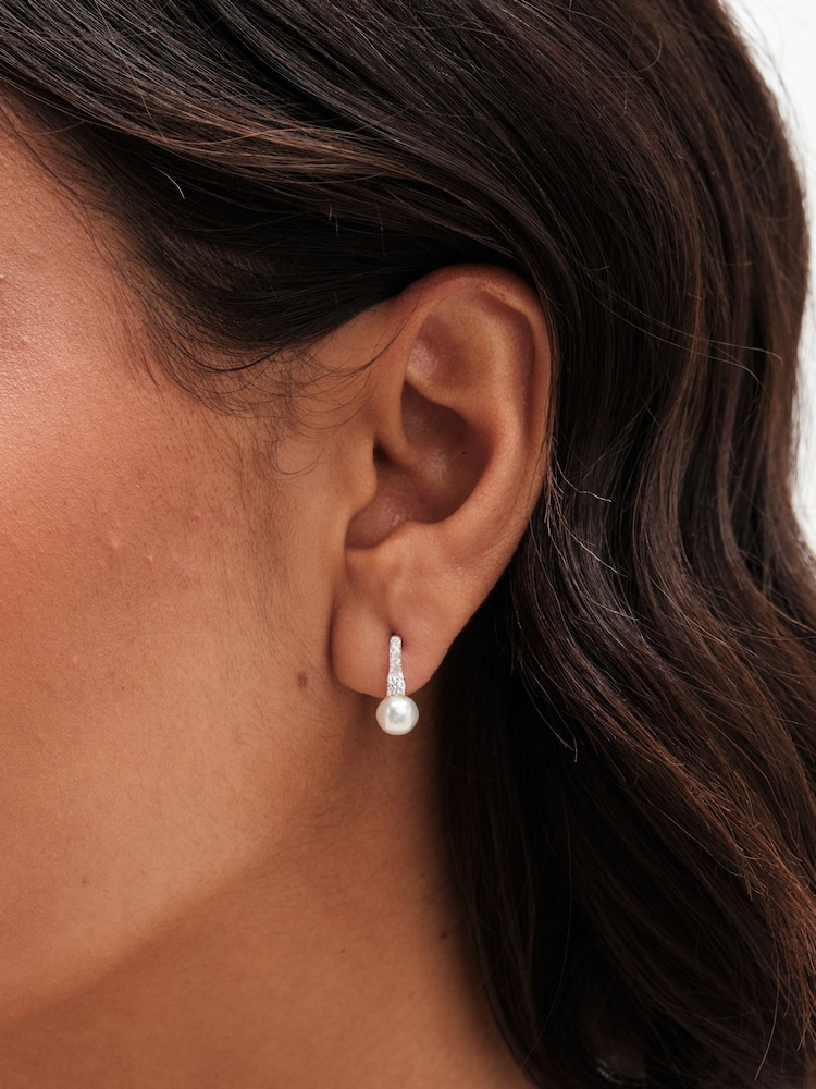 Simply Silver Silver Tone Sterling 925 Cubic Zirconia and Pearl Stick Drop Earrings - Image 3 of 3