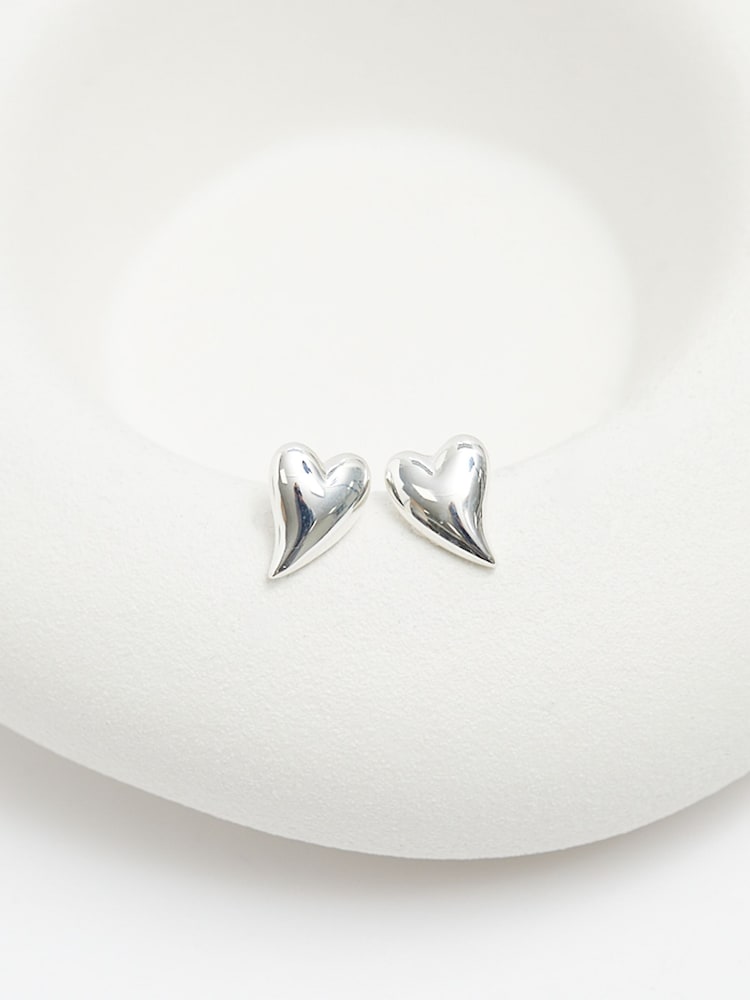 Simply Silver Silver Tone Sterling 925 Polished Silver Tapered Heart Stud Earrings - Image 1 of 2