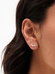 Simply Silver Silver Tone Sterling 925 Pearl and Cubic Zirconia Bow Stud Earrings - Pack of 3 - Image 1 of 4