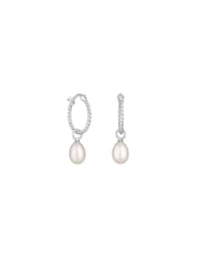 Simply Silver Silver Tone Recycled Sterling 925 Ribbed Hoop Pearl Drop Earrings - Image 1 of 3