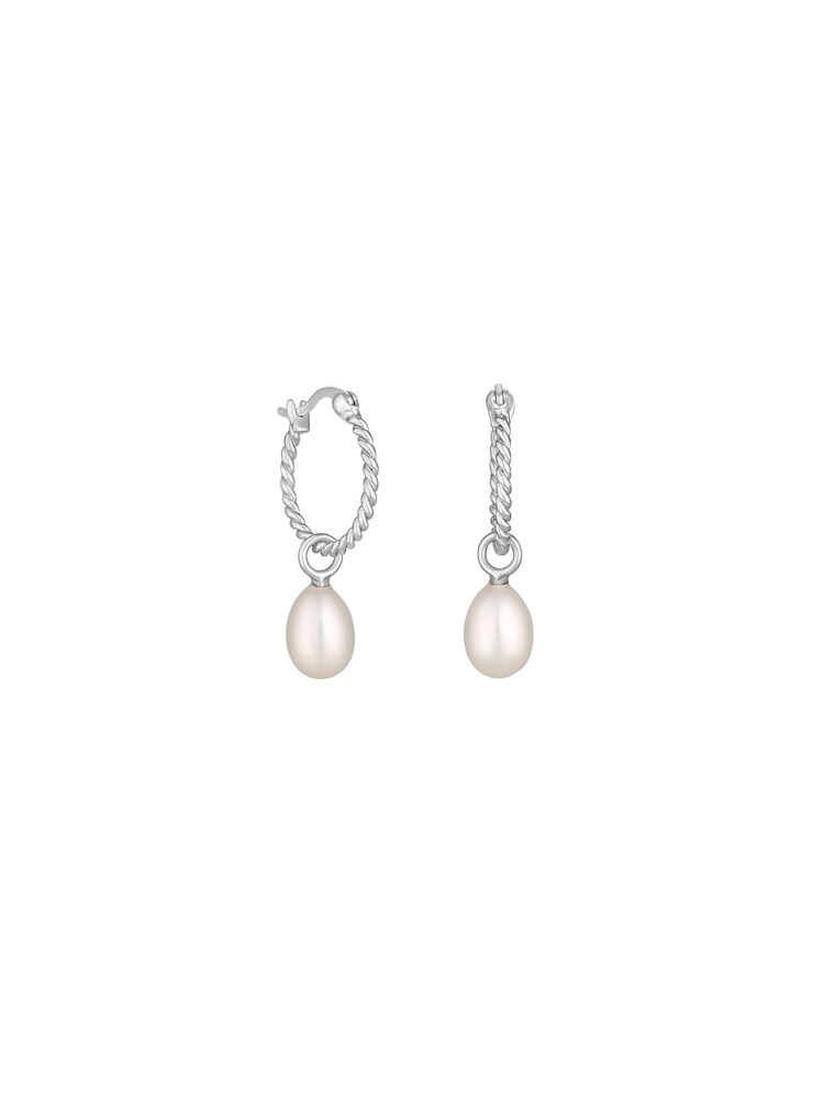 Simply Silver Silver Tone Recycled Sterling 925 Ribbed Hoop Pearl Drop Earrings - Image 1 of 3