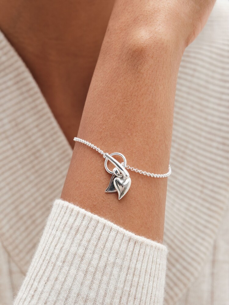 Simply Silver Silver Tone Sterling 925 Heart Charm T Bar Bracelet - Image 1 of 5
