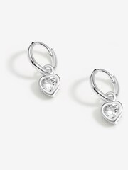 Simply Silver Silver Tone Sterling 925 Polished and Cubic Zirconia Crystal Heart Charm Hoop Earrings - Image 2 of 3