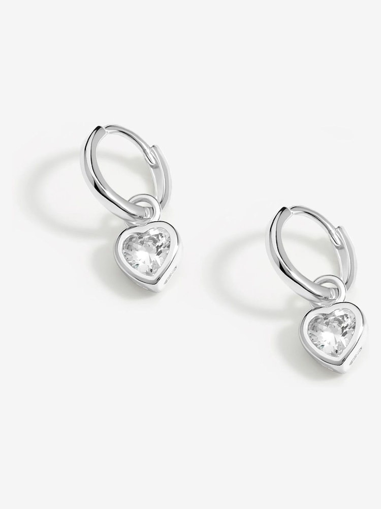 Simply Silver Silver Tone Sterling 925 Polished and Cubic Zirconia Crystal Heart Charm Hoop Earrings - Image 2 of 3