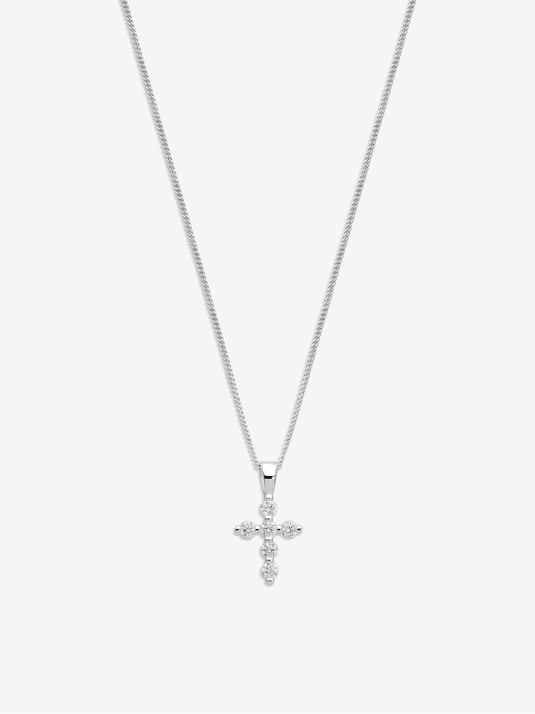 Simply Silver Silver Tone Sterling 925 Cubic Zirconia Mini Cross Pendant - Image 1 of 3
