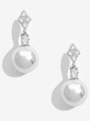 Simply Silver Silver Tone 925 Cubic Zirconia and Pearl Triangle Drop Earrings - Image 1 of 3